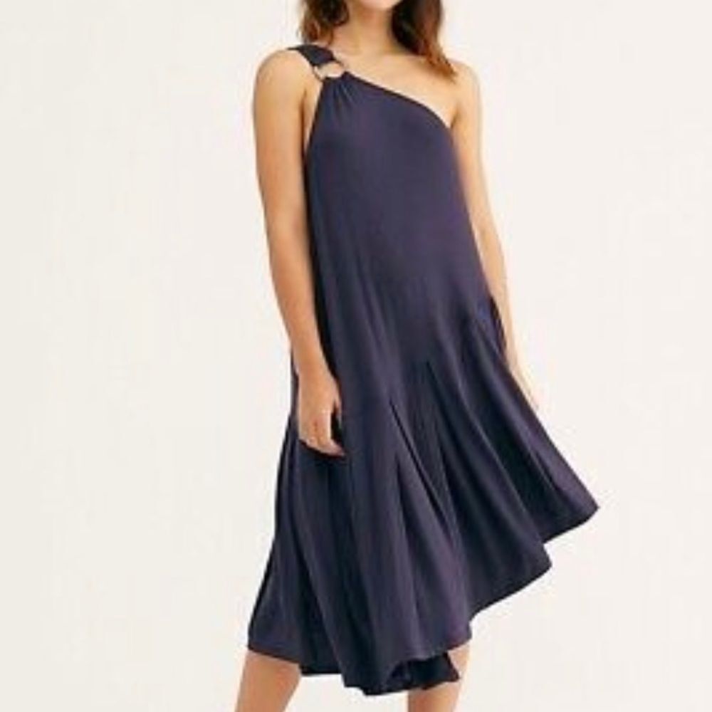 free people francesca midi one shoulder asymmetric dress size small oversized